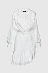 Balmain White silk dress for women - zipper, buttons, belt. ruffle, voluminous sleeves, textured fabric, logo on the buckle. 100% silk. Country of manufacture: Italy. Care: specialized cleaning - photo 1