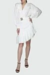 White silk dress for women Balmain - zipper, buttons, belt. ruffle, voluminous sleeves, textured fabric, logo on the buckle. 100% silk. Country of manufacture: Italy. Care: specialized cleaning - photo 2