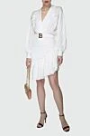 Balmain White silk dress for women - zipper, buttons, belt. ruffle, voluminous sleeves, textured fabric, logo on the buckle. 100% silk. Country of manufacture: Italy. Care: specialized cleaning - photo 3