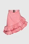 Balmain Pink cotton skirt for women - ruffle, belt with logo. 100% cotton. zipper, button. Country of manufacture: Italy. Care: specialized cleaning - photo 1