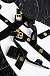 Balmain Women's black leather sandals with logo on the strap - metal logo. genuine leather. buckle. Insole: leather. Heel: 5 cm. Country of manufacture: Italy. Care: specialized cleaning - photo 9