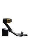 Balmain Women's black leather sandals with logo on the strap - metal logo. genuine leather. buckle. Insole: leather. Heel: 5 cm. Country of manufacture: Italy. Care: specialized cleaning - photo 1