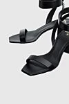 Balmain Women's black leather sandals with logo on the strap - metal logo. genuine leather. buckle. Insole: leather. Heel: 5 cm. Country of manufacture: Italy. Care: specialized cleaning - photo 5