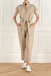 Beige overalls for women Panicale - 65% cotton, 25% linen, 7% nylon, 3% elastane. buttons, belt. two side pockets. Country of manufacture: Italy. Care: specialized cleaning - photo 2