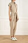 Panicale Beige overalls for women - 65% cotton, 25% linen, 7% nylon, 3% elastane. buttons, belt. two side pockets. Country of manufacture: Italy. Care: specialized cleaning - photo 3