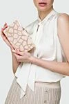 Pink polyamide clutch for women Olga Berg - metal pattern. Fastener: button. metal, polyamide. Country of manufacture: Italy. Care: specialized cleaning - photo 2