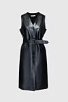 Fleur de Paris Black leather dress for women - buttons, belt. V-neck, open shoulders. two side pockets. 100% genuine leather. Country of manufacture: Italy. Care: specialized cleaning - photo 1