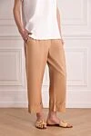 Fleur de Paris Beige leather pants for women - two pockets. 100% leather. zipper, hook. Country of manufacture: Italy. Care: specialized cleaning - photo 3