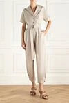 Beige cotton and elastane jumpsuit for women Peserico - buttons. 97% cotton, 3% elastane. Closure: buttons. two side pockets. Country of manufacture: Italy. Care: specialized cleaning - photo 2