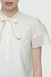 Peserico Women's blouse with a bow and ruffles on the sleeves white - short sleeve, ruffle on the sleeves, bow. cotton, silk. button. Country of manufacture: Italy. Care: specialized cleaning - photo 5