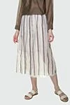 Peserico Women's beige midi skirt with stripes - striped pattern. 58% polyamide, 23% cotton, 11% polyester, 6% metal. elastic belt. Country of manufacture: Italy. Care: specialized cleaning - photo 3