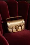 Valentino Women's golden leather bag with logo - metal logo, gold spraying. genuine leather. zipper, button. Country of manufacture: Italy. Care: specialized cleaning - photo 9