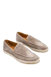 Doucal`s Beige suede slip-ons for men - contrast sole, stitching, straw sole. leather interior, top height 8 cm. 100% suede. Insole: leather. Country of manufacture: Italy. Care: specialized cleaning - photo 3