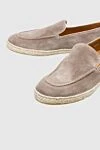 Doucal`s Beige suede slip-ons for men - contrast sole, stitching, straw sole. leather interior, top height 8 cm. 100% suede. Insole: leather. Country of manufacture: Italy. Care: specialized cleaning - photo 5