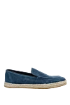 Doucal`s Blue suede slip-ons for men - contrast woven sole. leather interior, platform height 2 cm. 100% suede. Country of manufacture: Italy. Care: specialized cleaning - photo 1