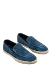 Doucal`s Blue suede slip-ons for men - contrast woven sole. leather interior, platform height 2 cm. 100% suede. Country of manufacture: Italy. Care: specialized cleaning - photo 3