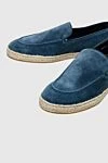 Doucal`s Blue suede slip-ons for men - contrast woven sole. leather interior, platform height 2 cm. 100% suede. Country of manufacture: Italy. Care: specialized cleaning - photo 5