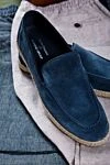 Blue suede slip-ons for men Doucal`s - contrast woven sole. leather interior, platform height 2 cm. 100% suede. Country of manufacture: Italy. Care: specialized cleaning - photo 6