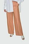 DROMe Women's leather wide pants beige - two side pockets. genuine leather. hooks, zipper. Country of manufacture: Italy. Care: specialized cleaning - photo 3