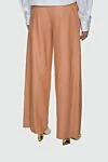 Women's leather wide pants beige DROMe - two side pockets. genuine leather. hooks, zipper. Country of manufacture: Italy. Care: specialized cleaning - photo 4