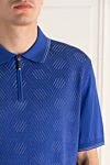 Stefano Ricci Синее поло с геометрической вязкой и воротником на молнии - Контрастный узор. 60% шёлк, 40% хлопок. Молния. Страна производитель: Италия. Уход: специализированная чистка - фото 5