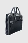 Serapian Black leather briefcase for men - textured leather, logo, contrasting leather inserts. 100% leather. side pocket. Fastener: zipper. Country of manufacture: Italy. Care: specialized cleaning - photo 3