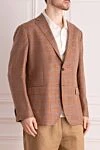 Lubiam Brown jacket for men - vent, contrasting check. 68% wool, 20% silk, 12% linen. two buttons. two inside, two side, chest pocket. Lining: 100% cupro. Country of manufacture: Italy. Care: specialized cleaning - photo 3