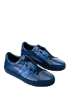 Bontoni Blue leather snickers for men - textured leather inserts. 80% genuine leather, 20% crocodile skin. lacing. sole height 2cm. Country of manufacture: Italy. Care: specialized cleaning - photo 3