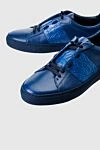 Bontoni Blue leather snickers for men - textured leather inserts. 80% genuine leather, 20% crocodile skin. lacing. sole height 2cm. Country of manufacture: Italy. Care: specialized cleaning - photo 5