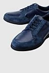 Bontoni Blue leather snickers for men - textured leather inserts, contrast sole. 70% genuine leather, 20% suede, 10% crocodile skin. lacing. sole height 2cm. Country of manufacture: Italy. Care: specialized cleaning - photo 5