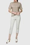 White cotton and polyamide trousers for women D.Exterior - butterfly pattern. cotton, polyamide, elastane. elastic belt. Country of manufacture: Italy. Care: specialized cleaning - photo 2