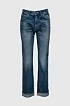 Celine Women's cotton blue jeans with distressing - contrasting seams, scuffs. three front pockets, two back pockets. 100% cotton. zipper, buttons. Country of manufacture: Italy. Care: specialized cleaning - photo 1