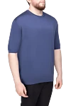 Cesare di Napoli Short sleeve jumper made of silk and cotton blue for men - Textured pattern. Short sleeve. 55% silk, 45% cotton. Country of manufacture: Italy. Care: specialized cleaning - photo 3