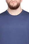 Cesare di Napoli Short sleeve jumper made of silk and cotton blue for men - Textured pattern. Short sleeve. 55% silk, 45% cotton. Country of manufacture: Italy. Care: specialized cleaning - photo 5