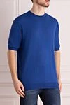 Cesare di Napoli Cotton short sleeve jumper blue for men - Textured pattern. Short sleeve. 100% cotton. Country of manufacture: Italy. Care: specialized cleaning - photo 3