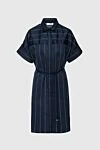 Tonet Blue cotton and silk dress for women - zipper. striped pattern, short sleeve, belt. 78% cotton, 22% silk. Country of manufacture: Italy. Care: specialized cleaning - photo 1