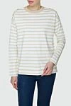 Loro Piana White cotton jumper for women - striped pattern. 100% cotton. Country of manufacture: Italy. Care: specialized cleaning - photo 3