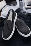 Лоферы из замши серые мужские Santoni - контрастная подошва. 100% замша. высота платформы 2 см. Страна производитель: Италия. Уход: специализированная чистка - фото 6