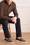 Лоферы из замши серые мужские Santoni - контрастная подошва. 100% замша. высота платформы 2 см. Страна производитель: Италия. Уход: специализированная чистка - фото 2