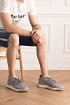 Кроссовки из кожи и текстиля серые мужские Santoni - контрастная подошва. внутренняя отделка кожа. кожа, текстиль. шнуровка. высота 2 см. Страна производитель: Италия. Уход: специализированная чистка - фото 2