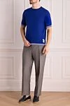 Джемпер с коротким рукавом из кашемира синий мужской Stefano Ricci - Контрастные манжеты. Короткий рукав. 100% кашемир. Страна производитель: Италия. Уход: специализированная чистка - фото 2