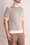 Stefano Ricci Short sleeve silk jumper gray for men - Contrasting cuffs and neckline. Short sleeve. 100% silk. Country of manufacture: Italy. Care: specialized cleaning - photo 3