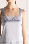 Max&Moi Women's blue silk and elastane top - transparent lace. 95% silk, 5% elastane. Country of manufacture: Italy. Care: specialized cleaning - photo 5