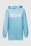 MSGM Cotton hoodie blue for women - logo print. hood, drawstring closure. 100% cotton. Country of manufacture: Italy. Care: specialized cleaning - photo 1