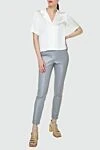 Women's leather leggings in gray with a tailored fit Max&Moi - 50% leather, 47% cotton, 3% elastane. elastic belt. Country of manufacture: Italy. Care: specialized cleaning - photo 2