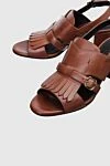 Doucal`s Brown leather sandals for women - fringe, buckles. genuine leather. buckle. Heel: 4 centimeters. Country of manufacture: Italy. Care: specialized cleaning - photo 5