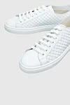 Doucal`s White leather sneakers for women - checkered weaving. leather. lacing. Country of manufacture: Italy. Care: specialized cleaning - photo 5