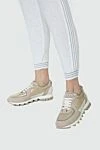 Women's sneakers in beige with a serrated sole. Peserico - contrasting inserts, contrasting sole, golden spraying. suede, nubuck. lacing. Country of manufacture: Italy. Care: specialized cleaning - photo 2