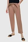 Tonet Brown cotton trousers for women - belt. two pockets. 97% cotton, 3% elastane. zipper, button. Country of manufacture: Italy. Care: specialized cleaning - photo 3