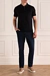 Black silk polo for men Dalmine - 100% silk. Buttons. Country of manufacture: Italy. Care: specialized cleaning - photo 2